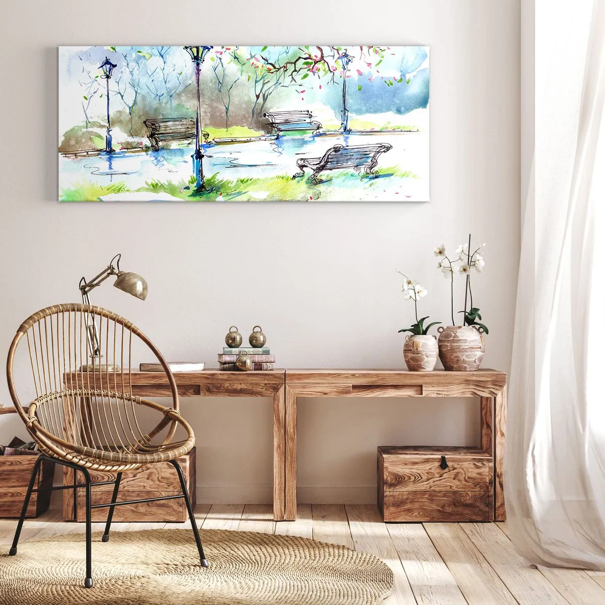 Canvastavla - Bild på duk - Parktystnadens charm - 160x50 cm