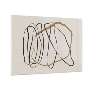 Glastavla - Bild på glas - En uttrycksfull komposition av linjer i svart och brunt mot en ljus bakgrund. - 70x50cm - Komposition: besittande dans - Modern väggdekoration för vardagsrum och sovrum ARTTOR