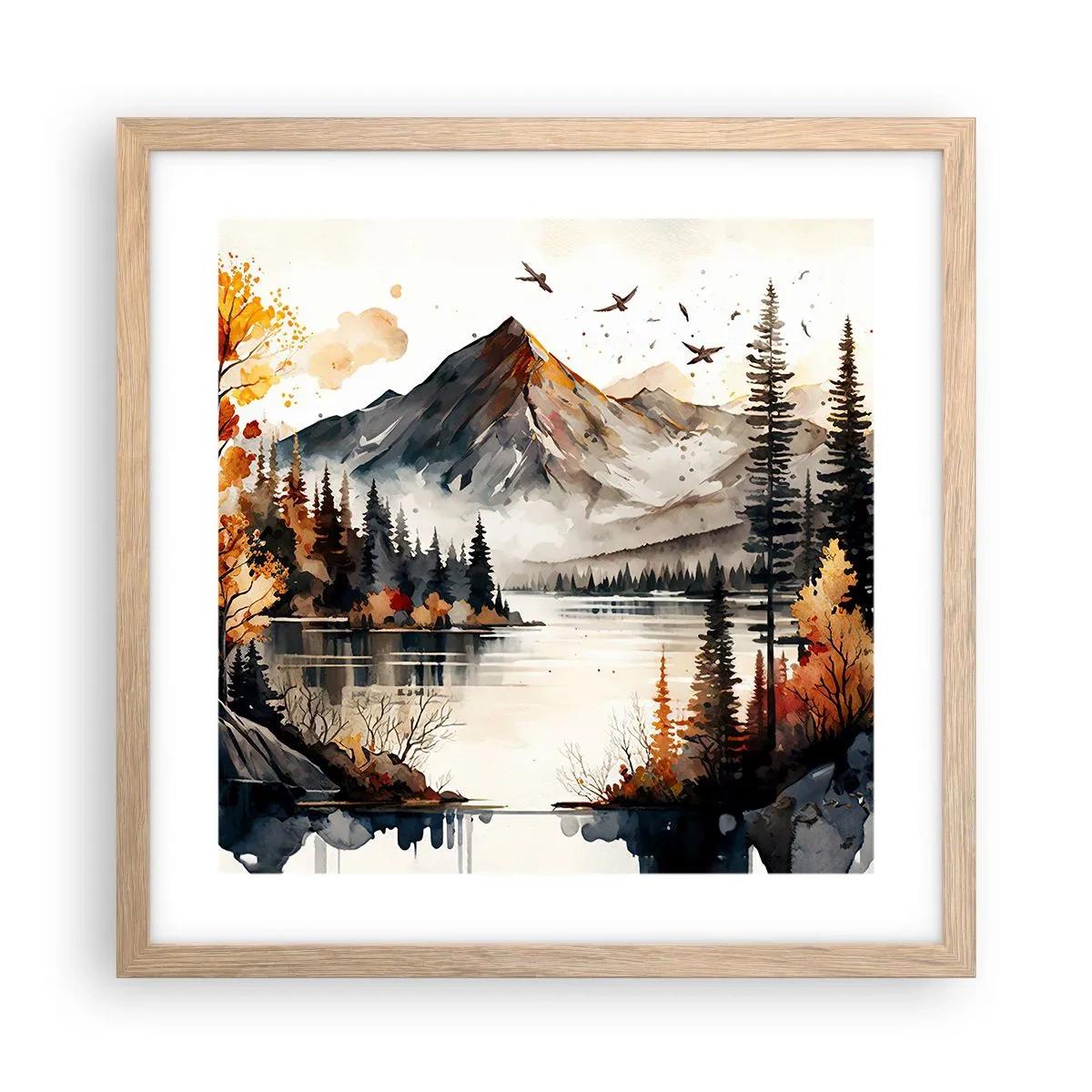 Affisch i ram av ljusek - Gyllene höst i fjällen - 40x40 cm