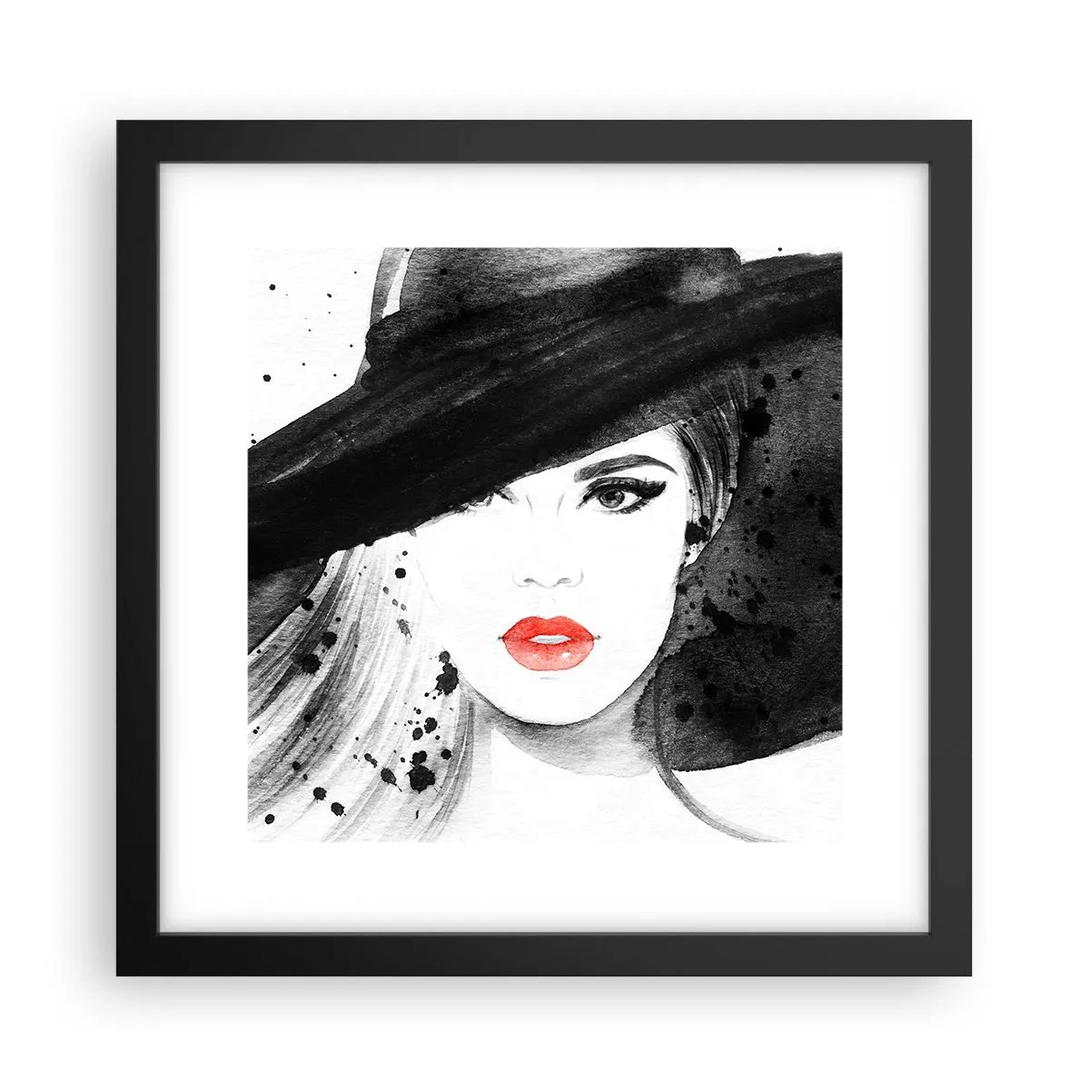 Affisch i svart ram - En dam i svart - 30x30 cm