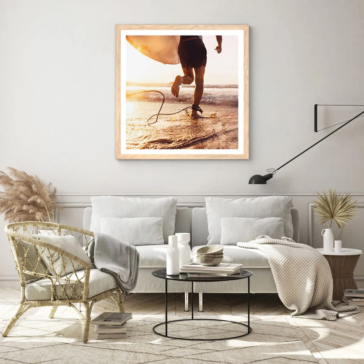 Affisch i ram av ljusek - Möta vågorna - 50x50 cm