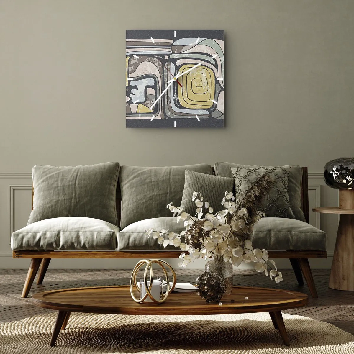 Väggklocka - Klocka på glas - Abstraktion i en förcolumbiansk anda - 40x40 cm