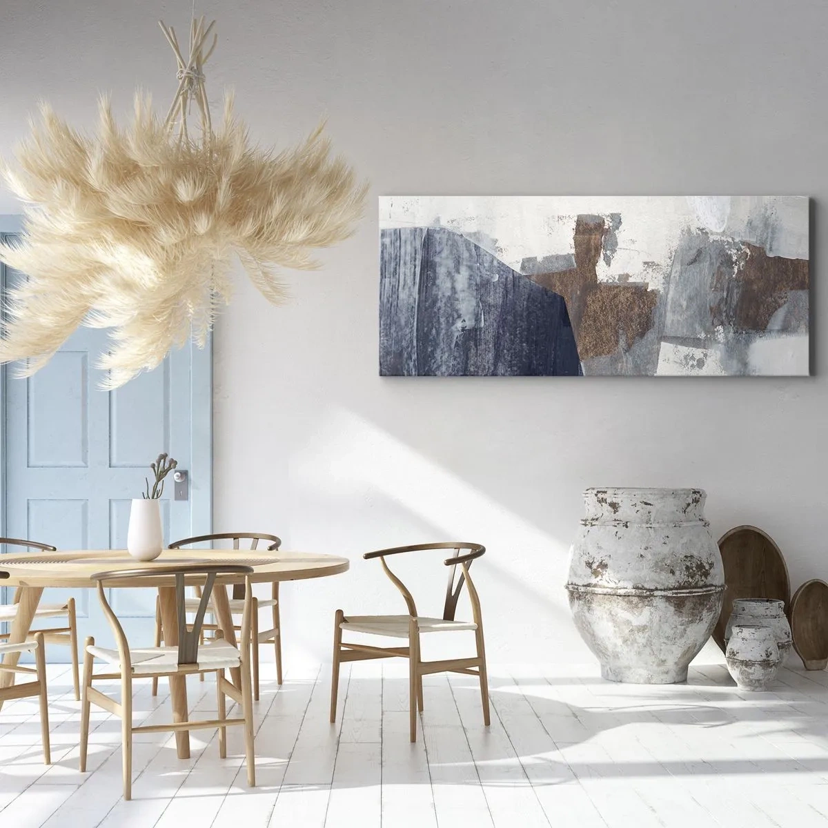 Canvastavla - Bild på duk - Blåbruna former - 120x50 cm