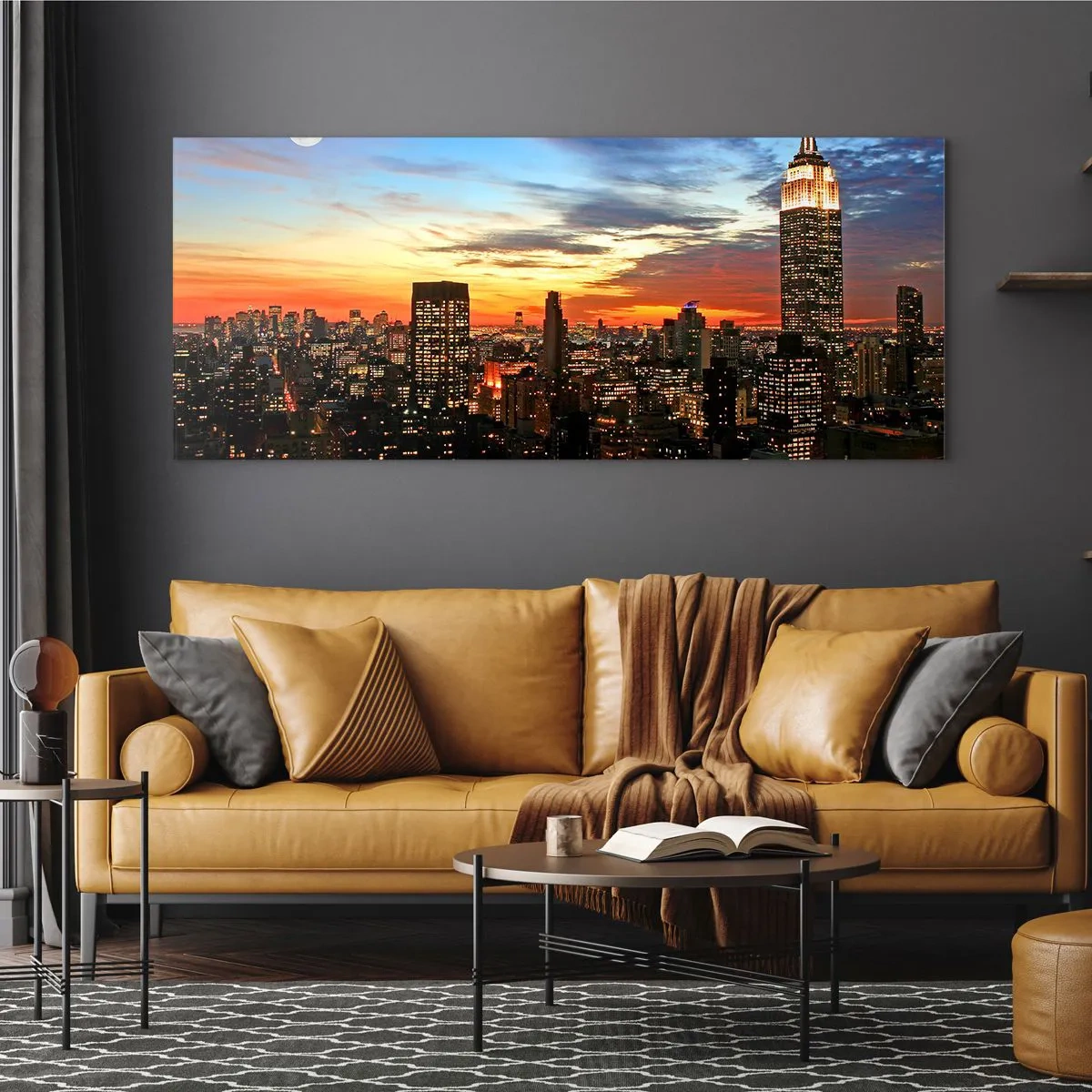 Glastavla - Bild på glas - Amerikansk ljus natt - 100x40 cm