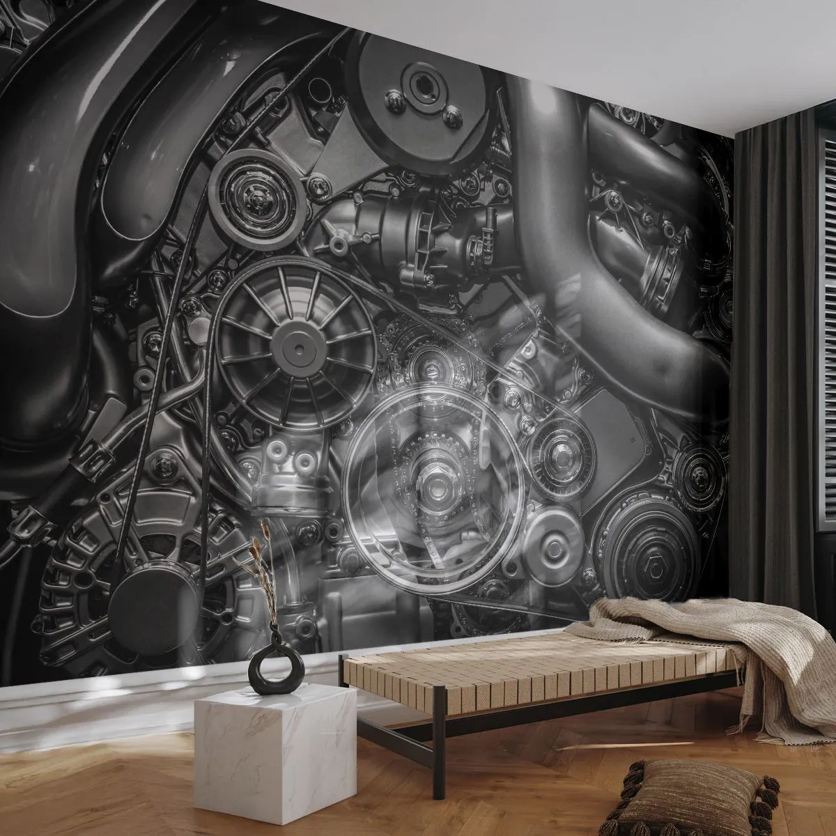 Fototapet Premium Canvas - Mekanikens poesi - Motor, Mekaniker, Metall - 500x350 cm