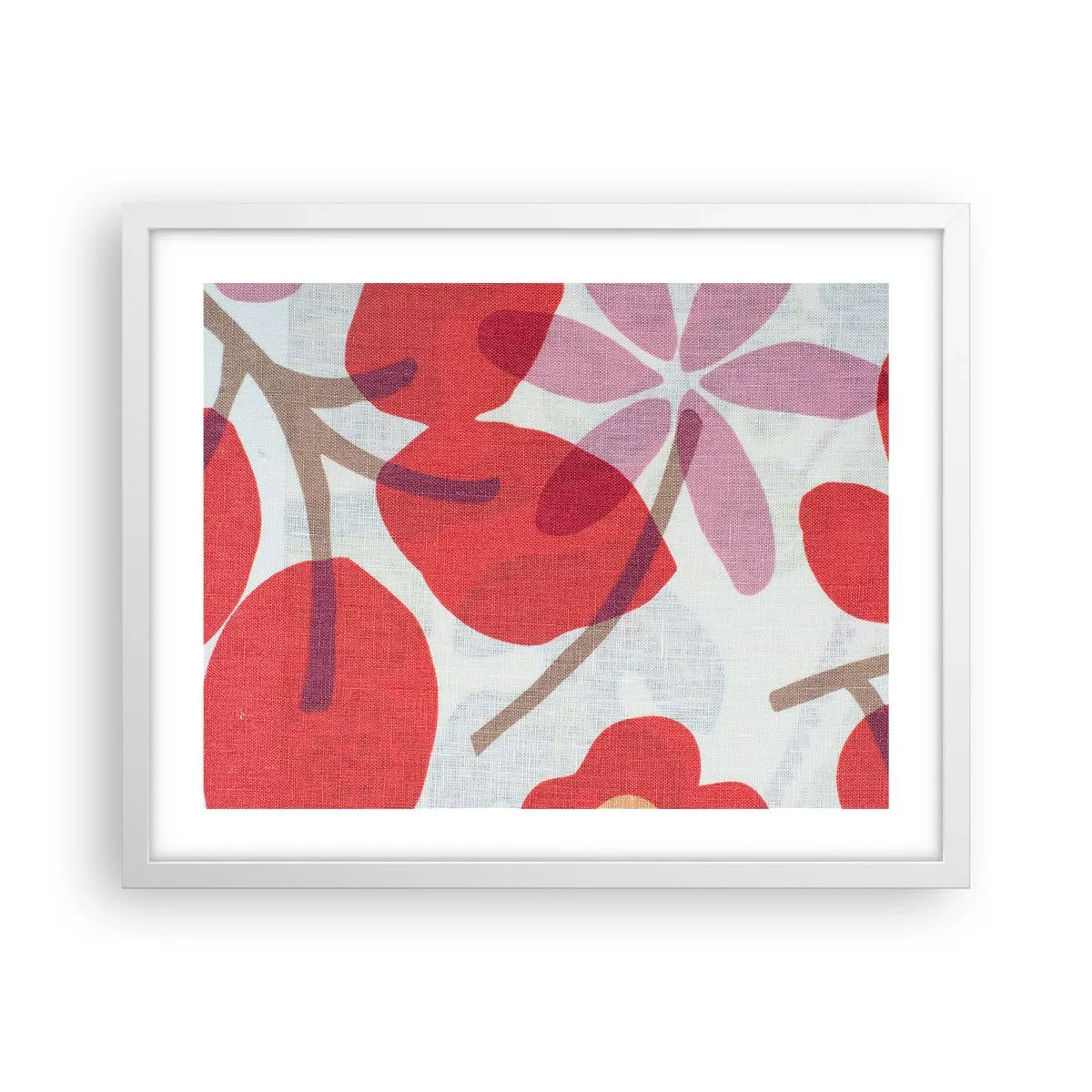 Affisch i vit ram - Blomsterkomposition i rosa - 50x40 cm