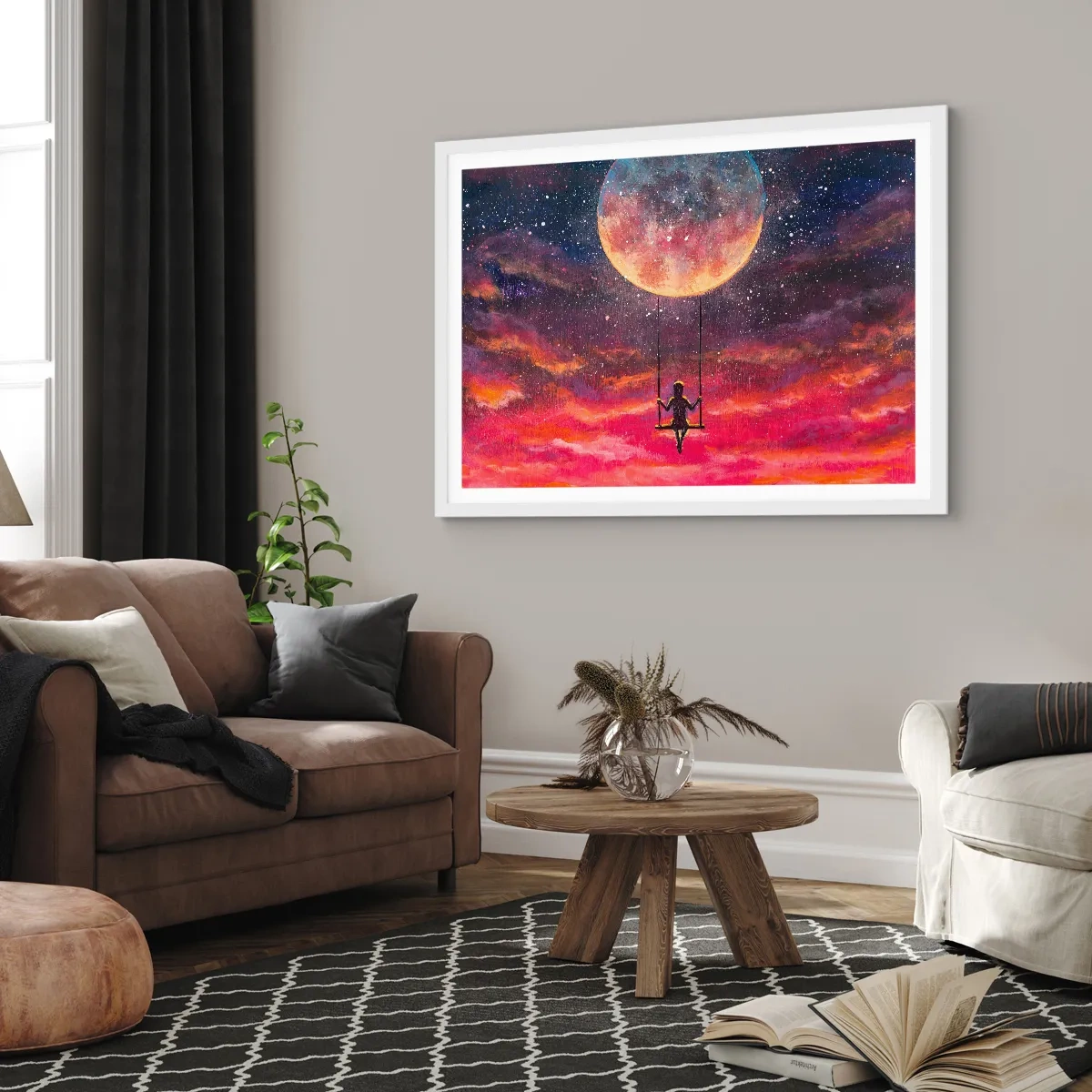 Affisch i vit ram - Sväva i molnen - 100x70 cm