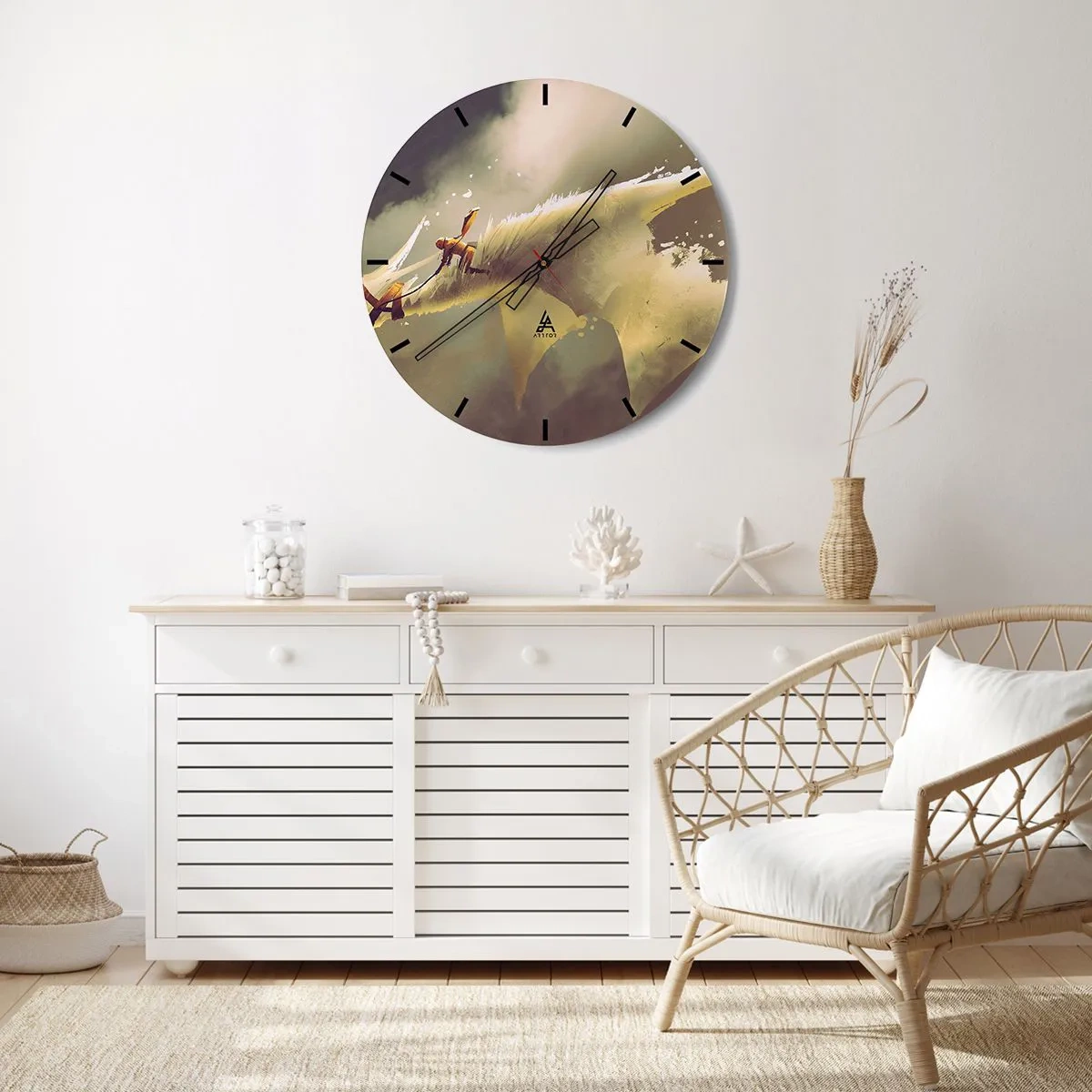 Väggklocka - Klocka på glas - En hjälte i strid mot ett mystiskt landskap - 30x30cm - Rädda världen - Modern väggdekoration för vardagsrum, kök och sovrum ARTTOR