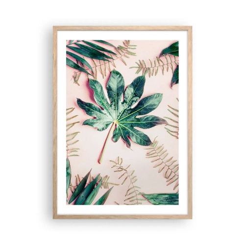 Affisch i ram av ljusek - Grönskans studie mot rosa bakgrund - 50x70 cm