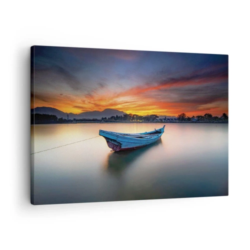 Canvastavla - Bild på duk - En båt på vattnet under en pittoresk solnedgång - 70x50cm - Det kommer en god natt - Modern väggdekoration för vardagsrum och sovrum ARTTOR