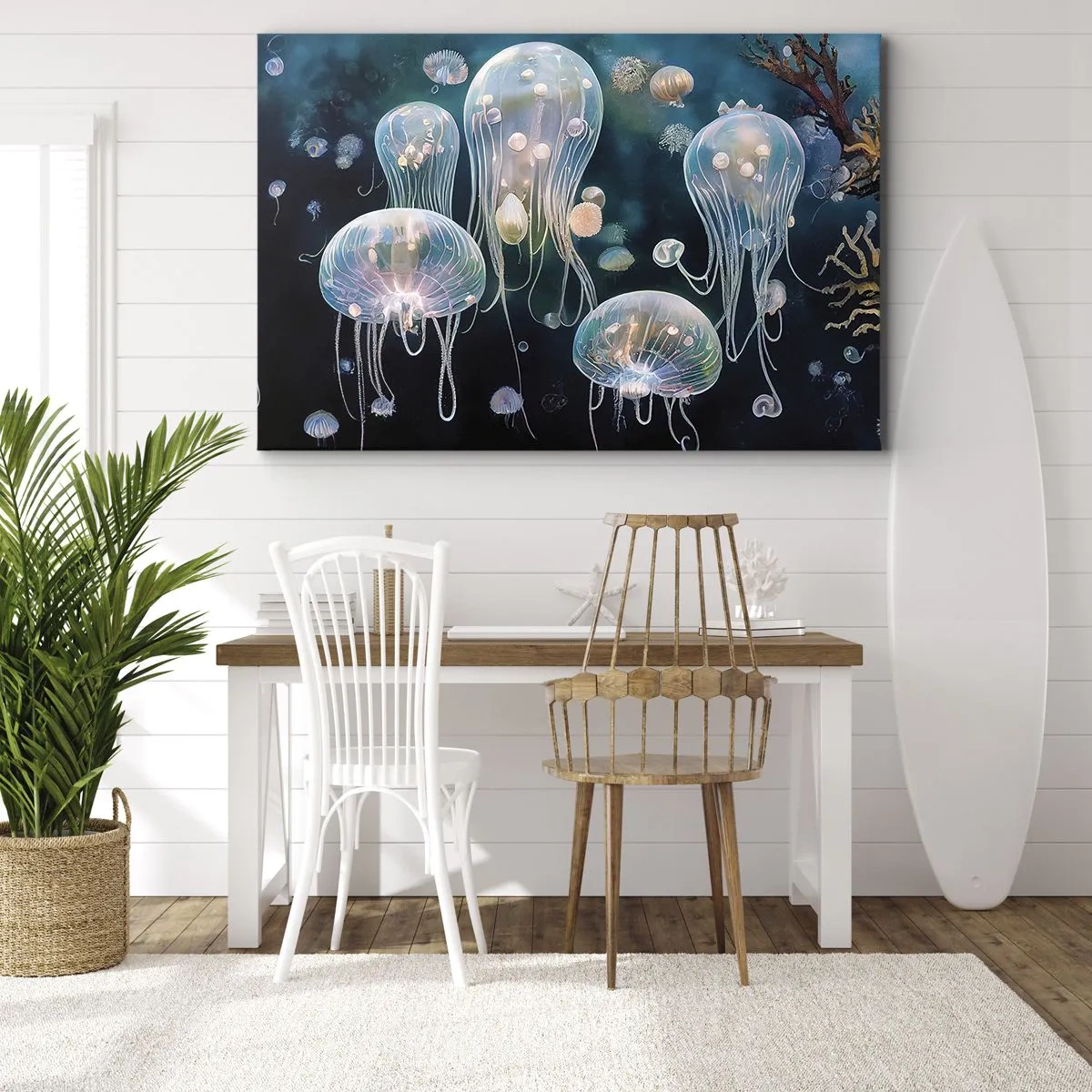 Canvastavla - Bild på duk - Ömtåliga maneter i undervattensvärlden - 70x50cm - Undervattenbal - Modern väggdekoration för vardagsrum och sovrum ARTTOR