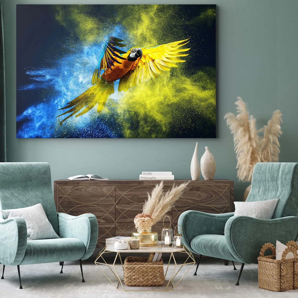 Canvastavla - Bild på duk - I blå-gult damm - 100x70 cm