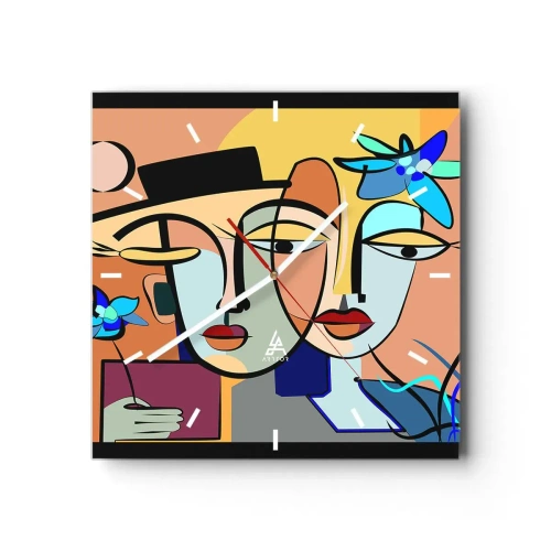Väggklocka - Klocka på glas - Picassos randez vous - 30x30 cm