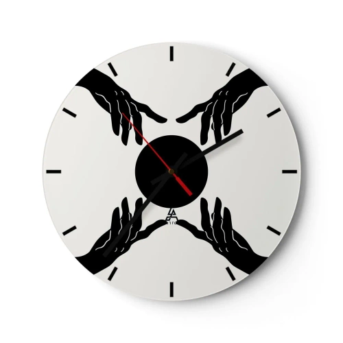 Väggklocka - Klocka på glas - Svarta händer som omger en mörk cirkel mot en ljus bakgrund - 30x30cm - Ett hemligt tecken - Modern väggdekoration för vardagsrum, kök och sovrum ARTTOR