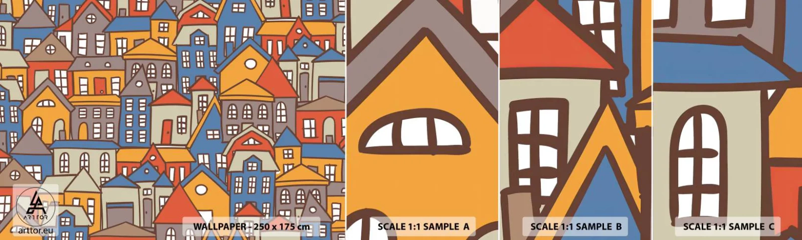 Provbit av självhäftande fototapet Deluxe Sticker - Hus bakom hus - Stad, Arkitektur, Gammal stad - 100x30 cm