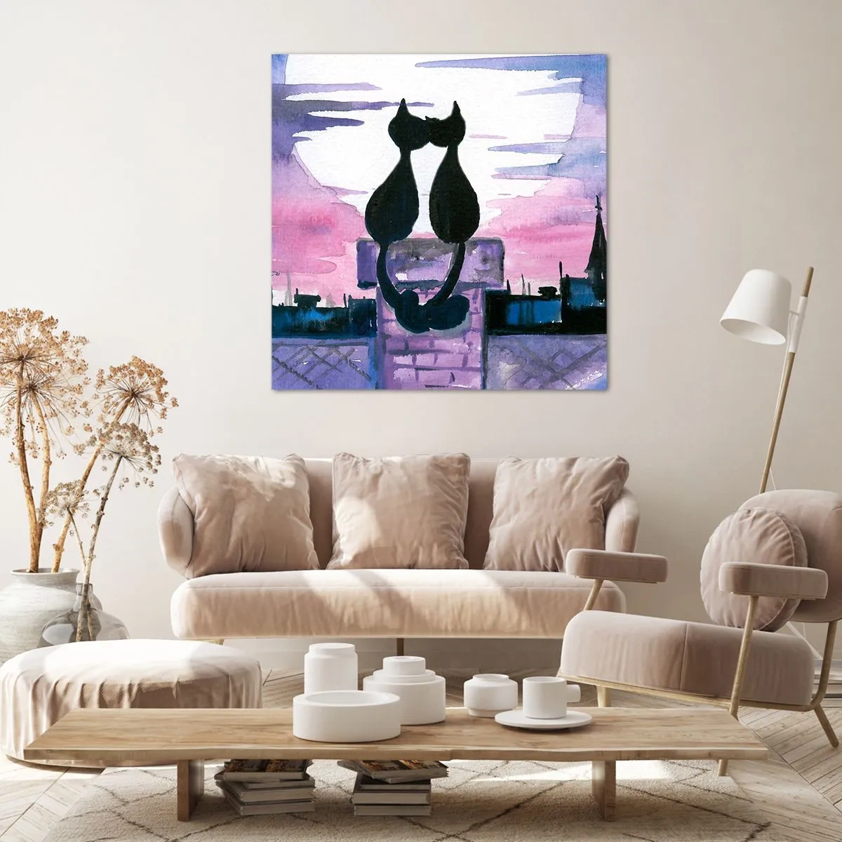 Canvastavla - Bild på duk - Rendez-vous under månen - 50x50 cm