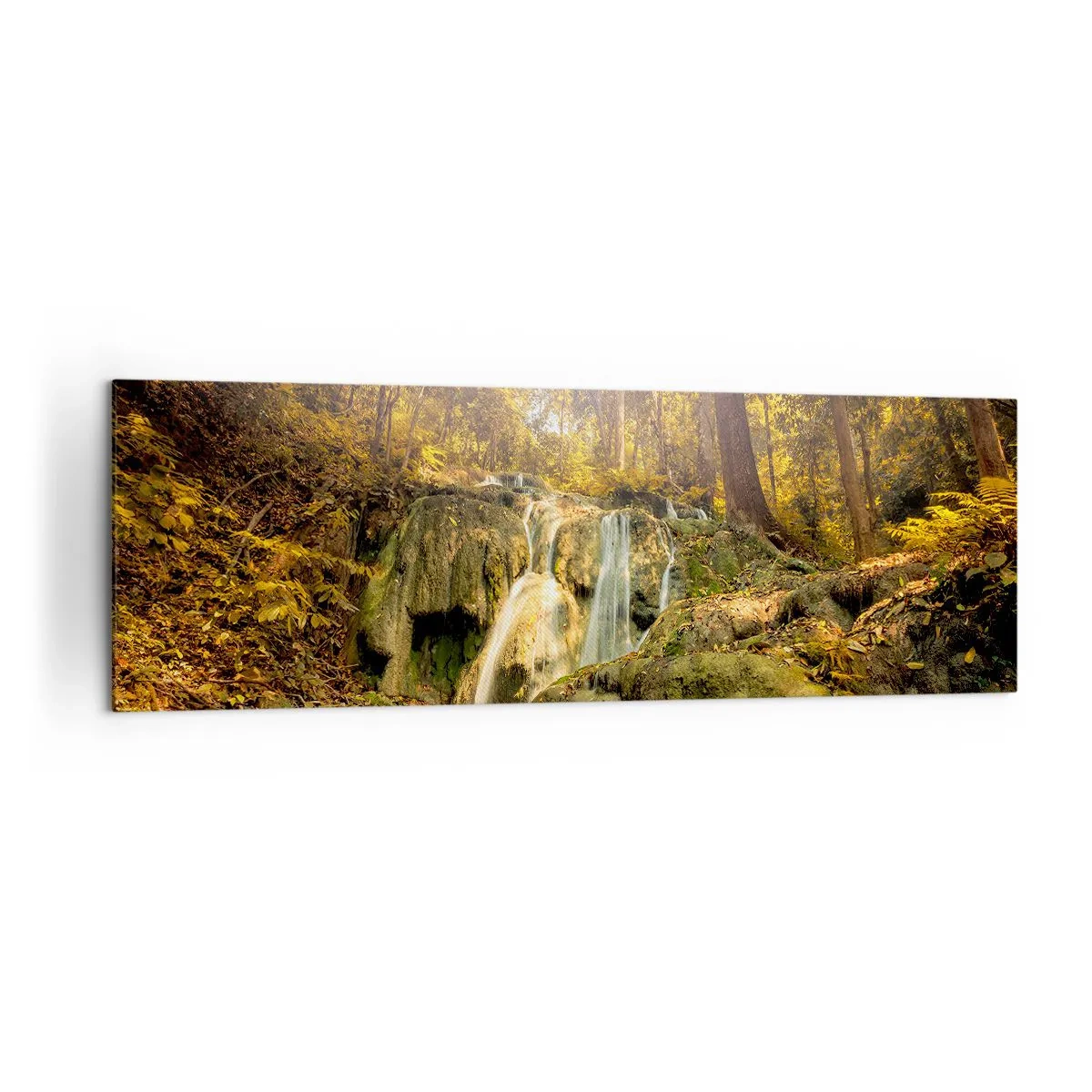 Canvastavla - Bild på duk - Skogkaskad i grönt - 160x50 cm