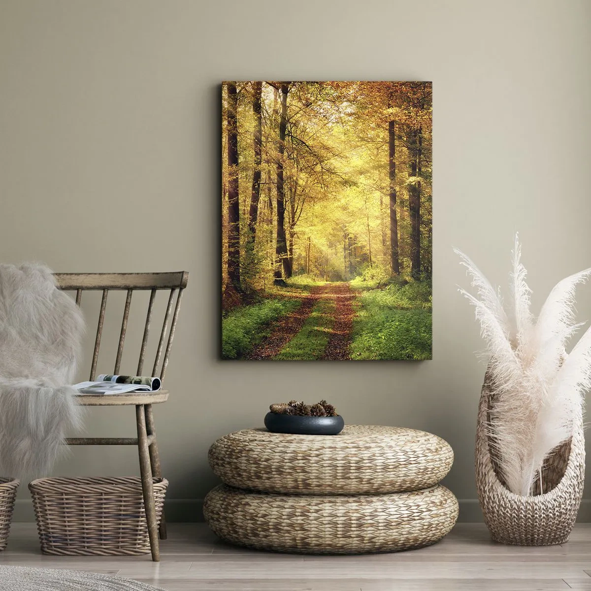 Canvastavla - Bild på duk - Skogsguld tystnad - 65x120 cm
