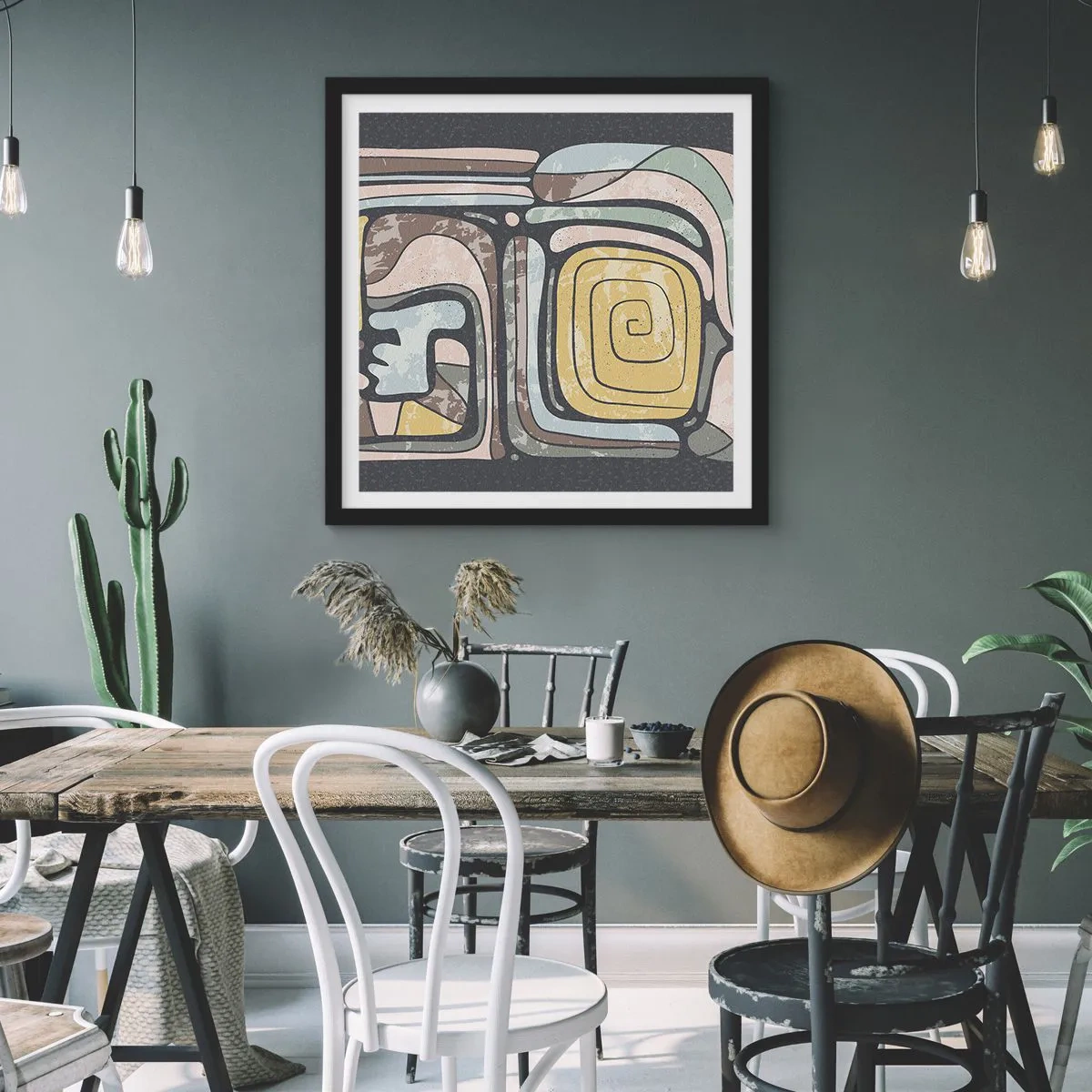 Affisch i svart ram - Abstraktion i en förcolumbiansk anda - 60x60 cm