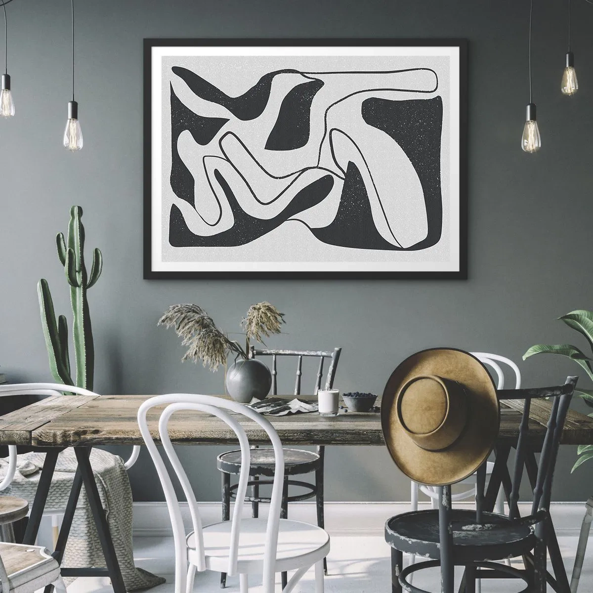 Affisch i svart ram - Abstrakt lek i en labyrint - 70x50 cm