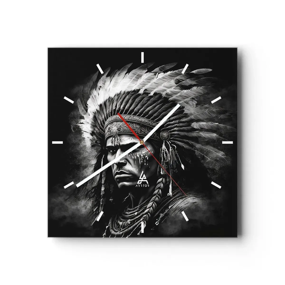 Väggklocka - Klocka på glas - Hövding och krigare - 30x30 cm