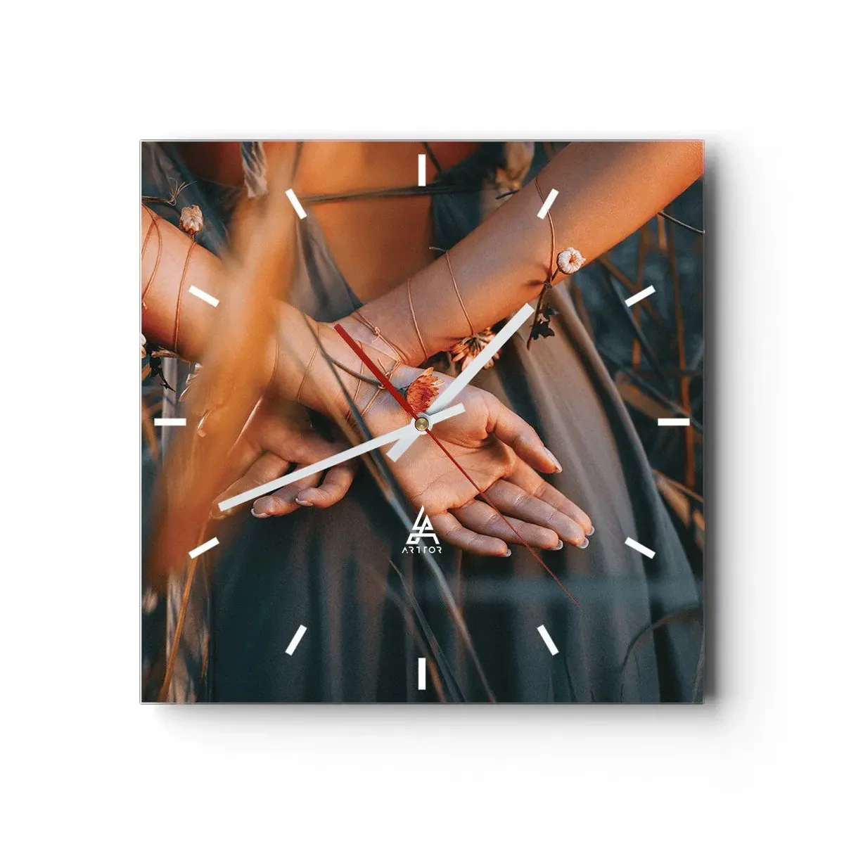 Väggklocka - Klocka på glas - Bunden till naturen - 30x30 cm