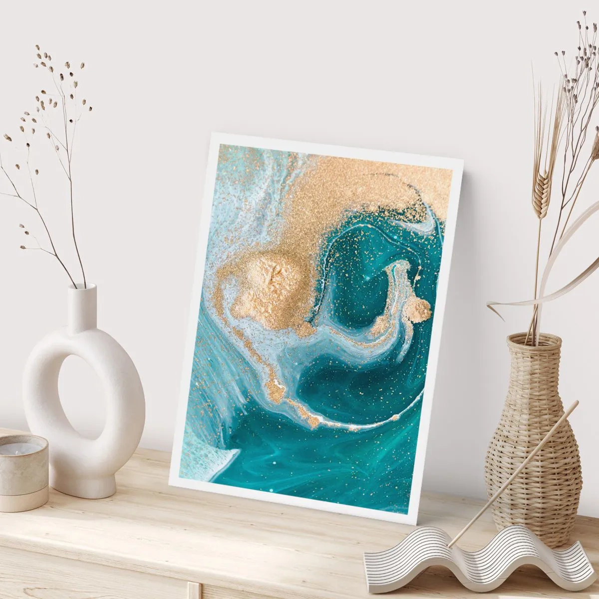 Affisch - Guld- och turkosvirvel - 50x70 cm