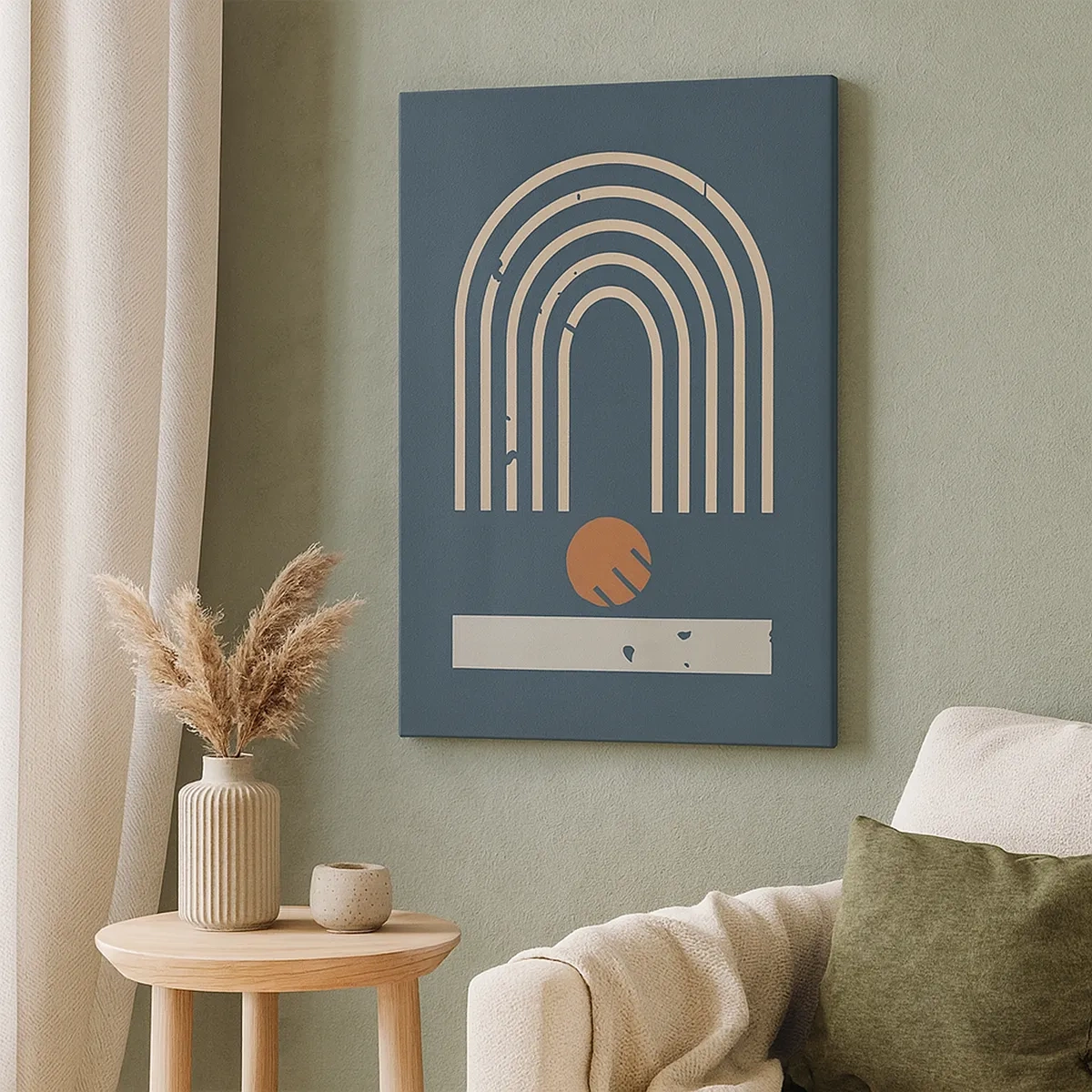 Canvastavla - Bild på duk - Geometri mot mörkblå bakgrund - 50x70 cm