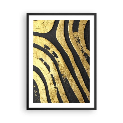 Affisch i svart ram - Gyllene linjer på en mörk bakgrund - 50x70cm - Allt flyter - Modern väggdekoration för vardagsrum och sovrum ARTTOR
