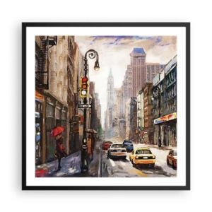 Affisch i svart ram - New York - färgglad också i regnet - 60x60 cm