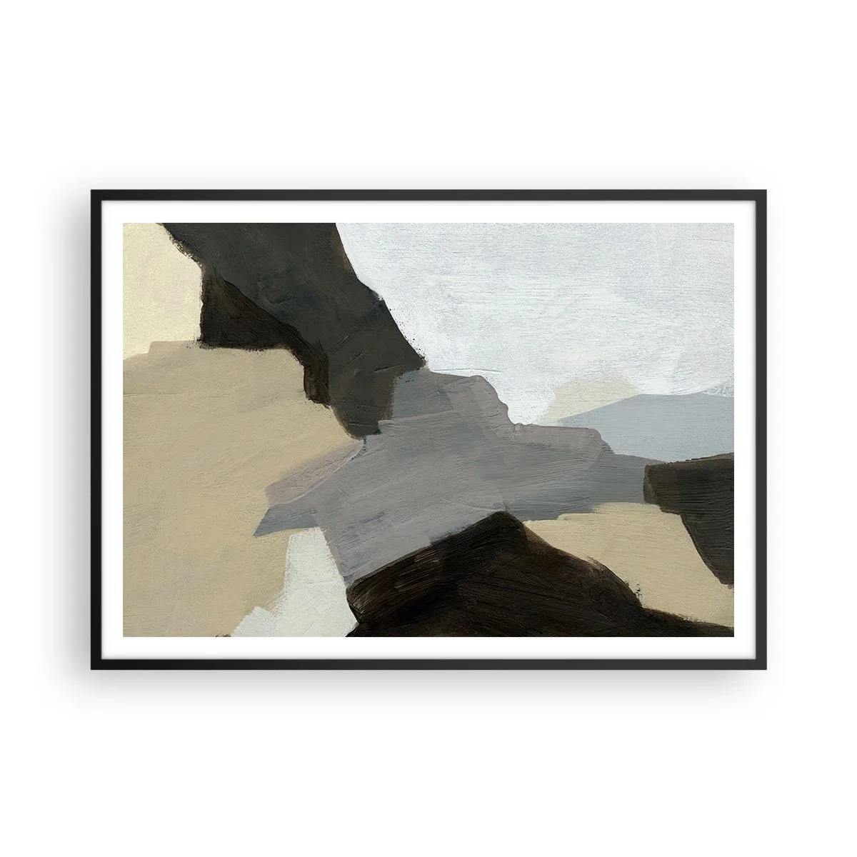 Affisch i svart ram - Abstraktion: avgrening av det gråa - 100x70 cm