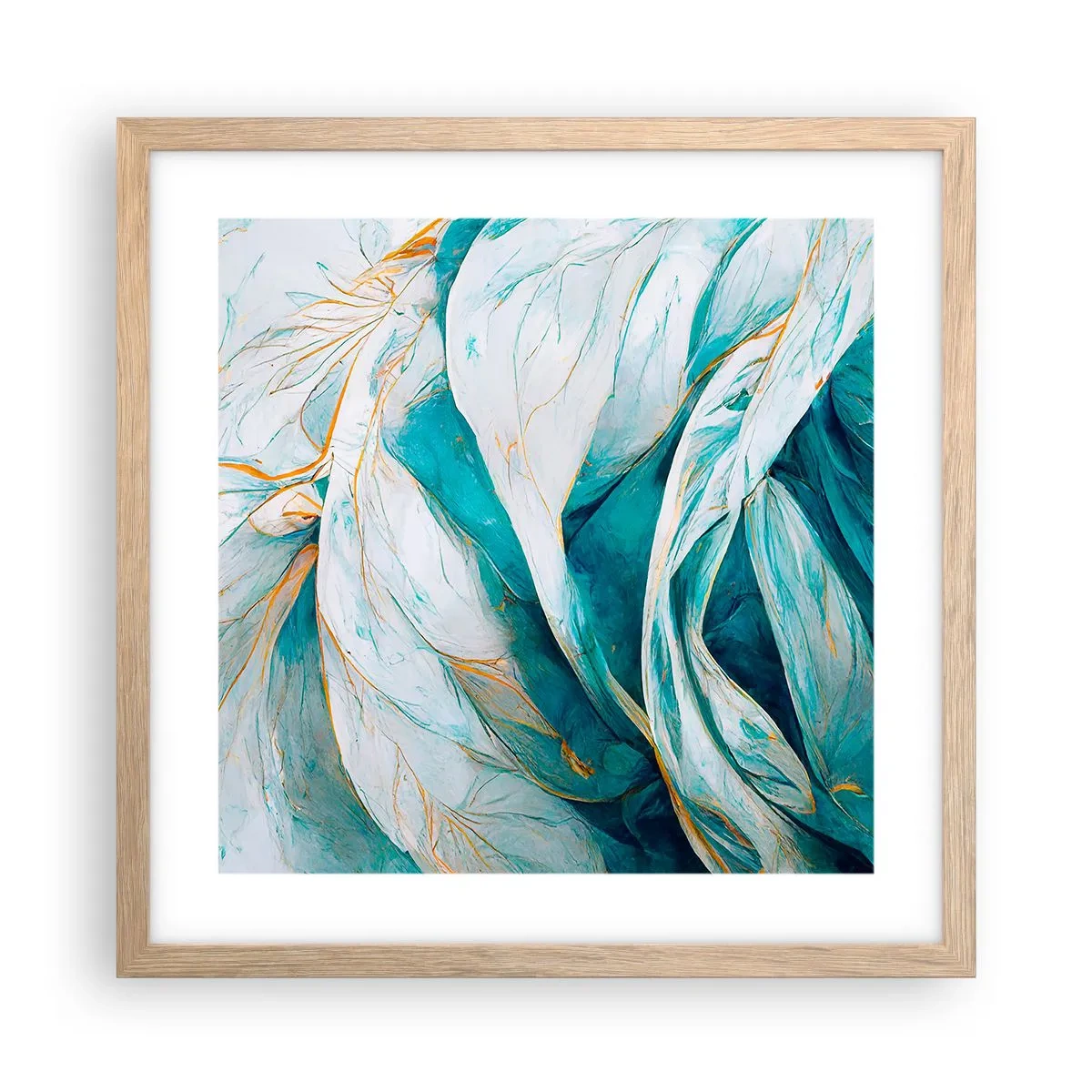 Affisch i ram av ljusek - Blå abstraktion med guldmotiv - 40x40 cm