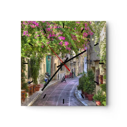 Väggklocka - Klocka på glas - Blommande gata - 30x30 cm