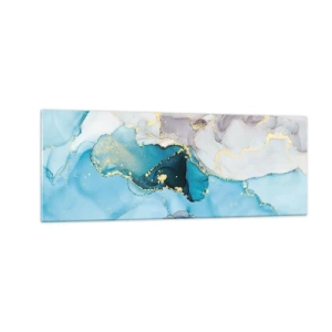Glastavla - Bild på glas - Studie över mötet mellan grå och turkos - 140x50 cm