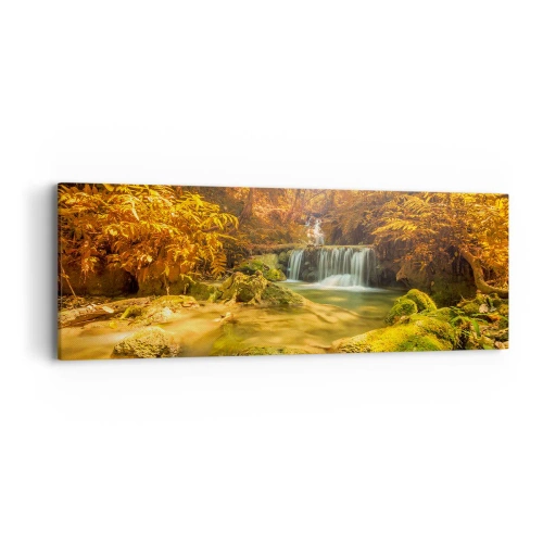 Canvastavla - Bild på duk - Skogkaskad i gult - 90x30 cm