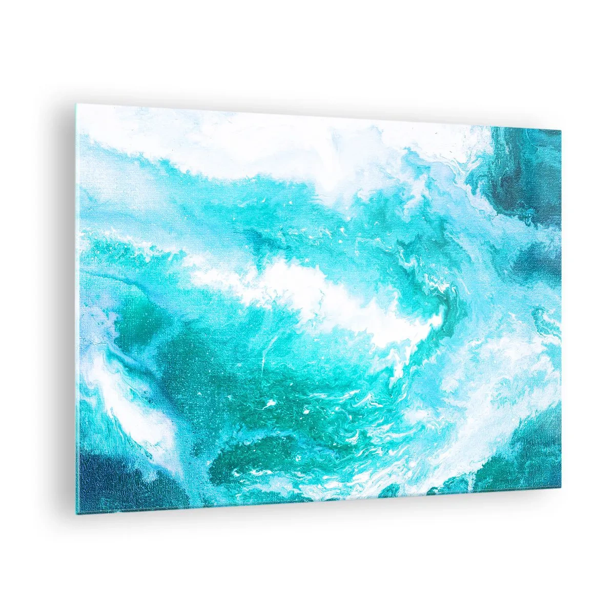 Glastavla - Bild på glas - En abstrakt komposition som föreställer turkosa vågor och virvlar. - 70x50cm - I elementets kärna - Modern väggdekoration för vardagsrum och sovrum ARTTOR