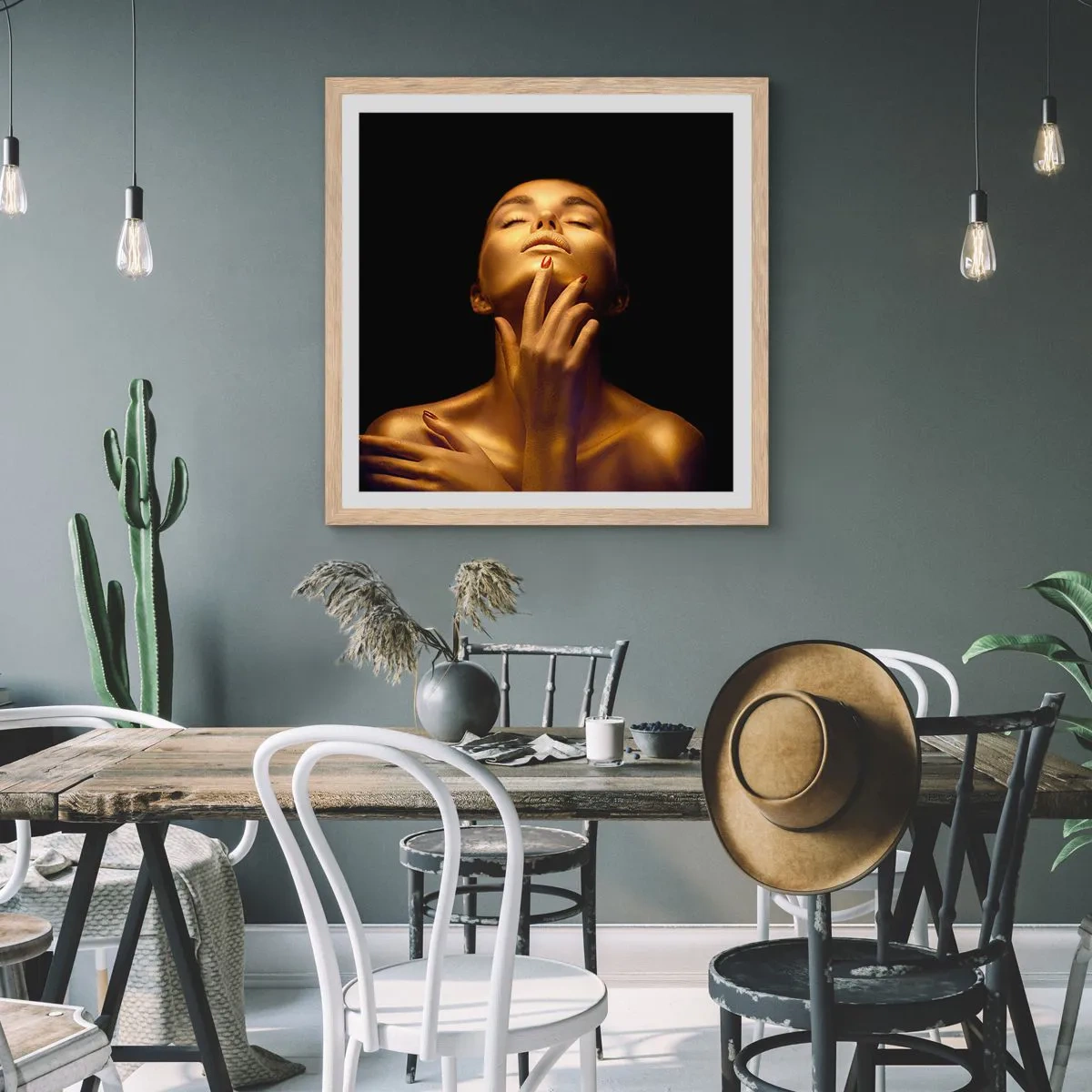 Affisch i ram av ljusek - Som guldsilke - 60x60 cm