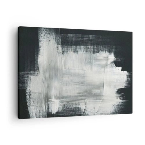 Canvastavla - Bild på duk - Vita abstrakta streck på en mörk bakgrund - 70x50cm - Vävd av det vertikala och horisontella - Modern väggdekoration för vardagsrum och sovrum ARTTOR