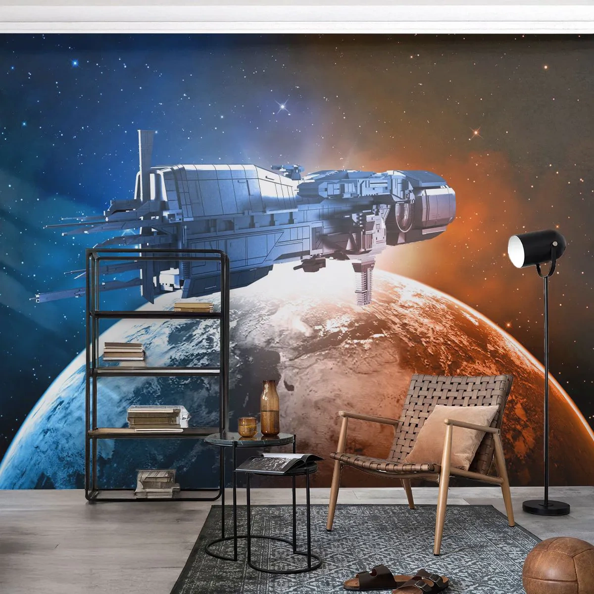 Självhäftande Fototapet Deluxe Sticker - Uppmärksam åskådare - Kosmos, Rymdskepp, Shuttle - 250x175 cm
