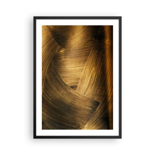 Affisch i svart ram - Abstrakta gyllene penseldrag på en mörk bakgrund - 50x70cm - I gyllene labyrint - Modern väggdekoration för vardagsrum och sovrum ARTTOR