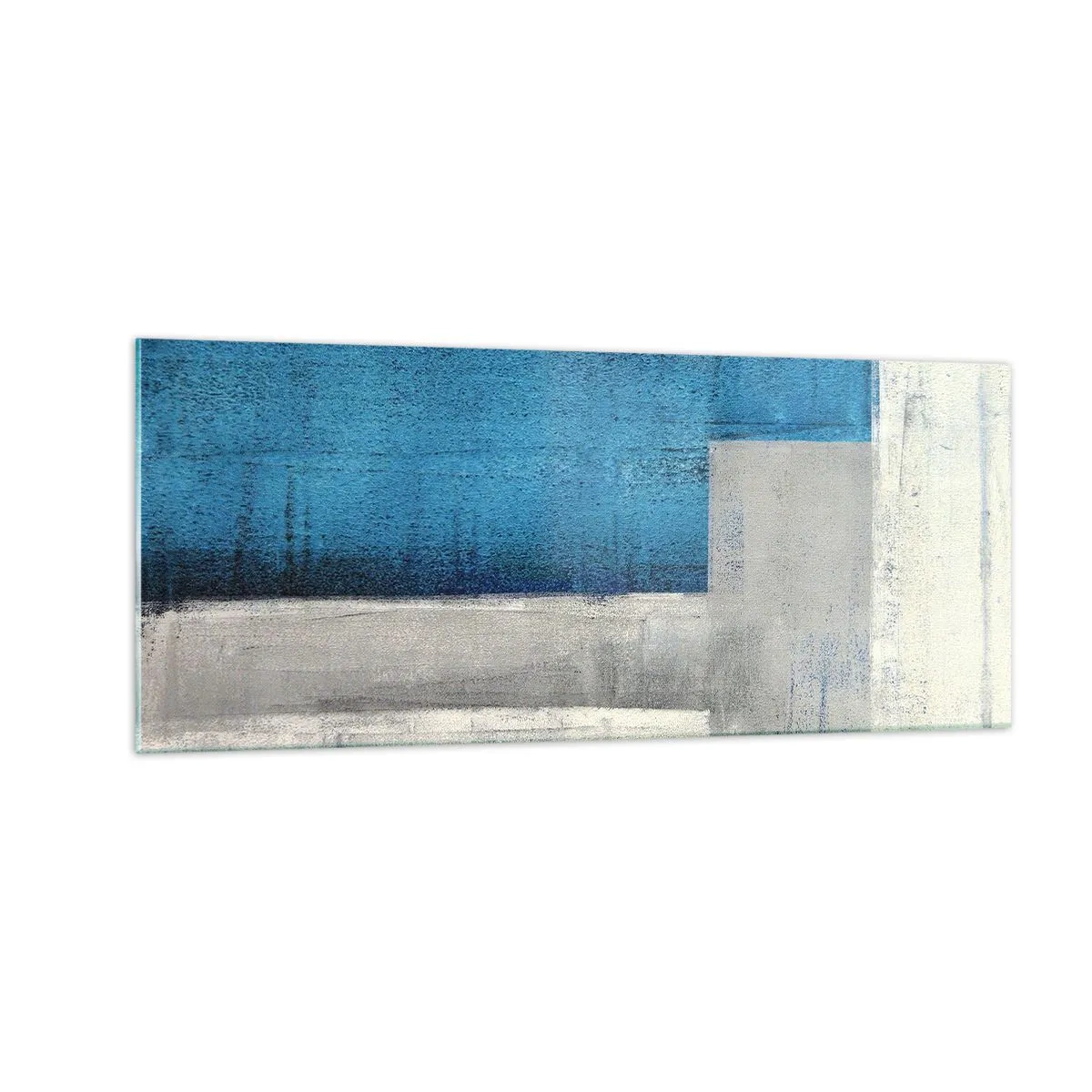 Glastavla - Bild på glas - Poetisk komposition av grått och blått - 100x40 cm