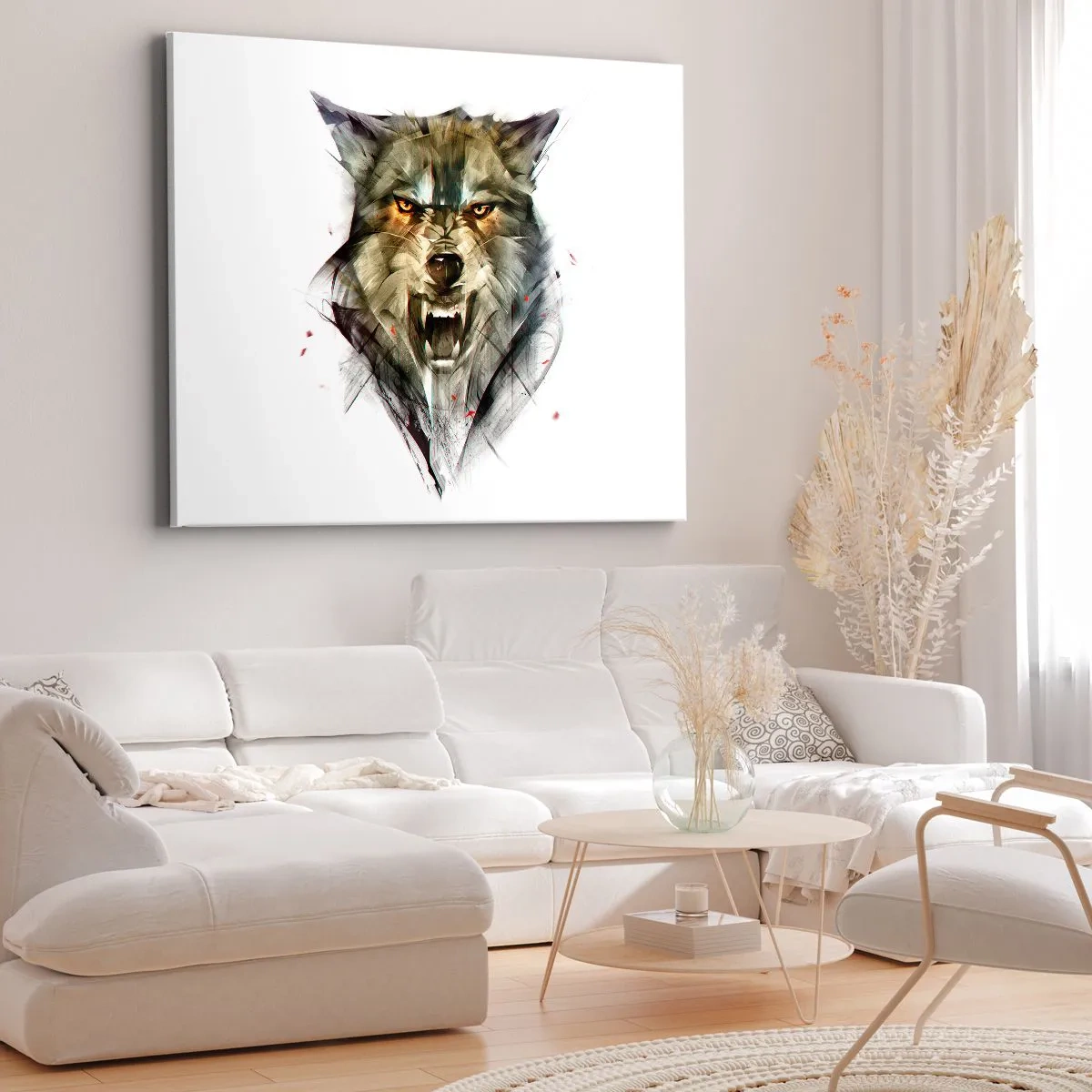 Canvastavla - Bild på duk - En farlig varg i en dynamisk, konstnärlig form - 70x50cm - Stå stilla! - Modern väggdekoration för vardagsrum och sovrum ARTTOR
