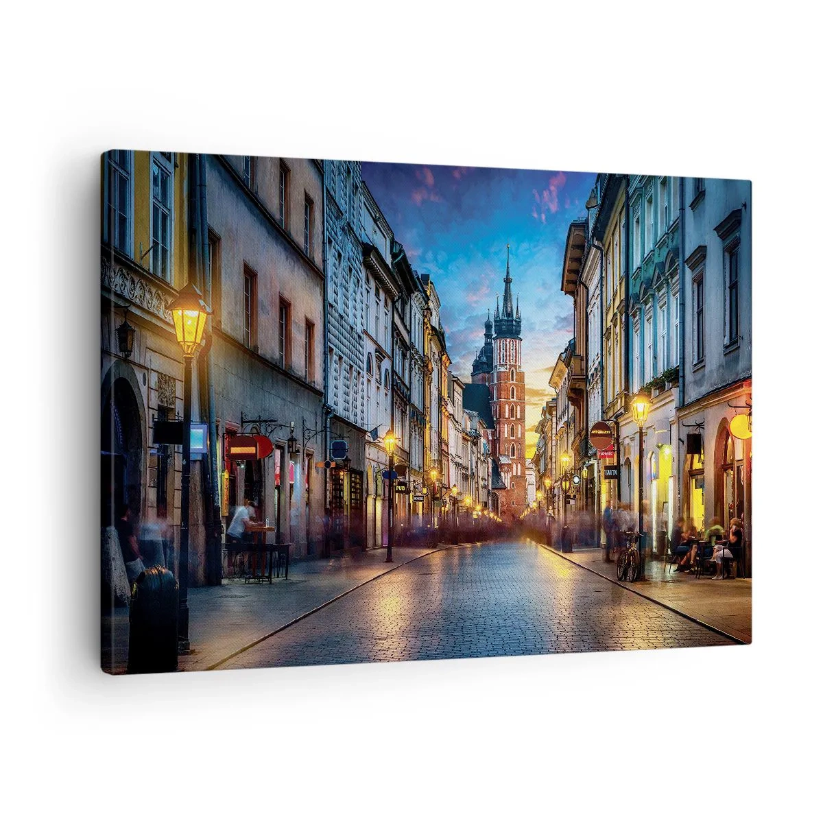 Canvastavla - Bild på duk - Kvällsgata med utsikt över Krakows katedral - 70x50cm - Krakows charm - Modern väggdekoration för vardagsrum och sovrum ARTTOR