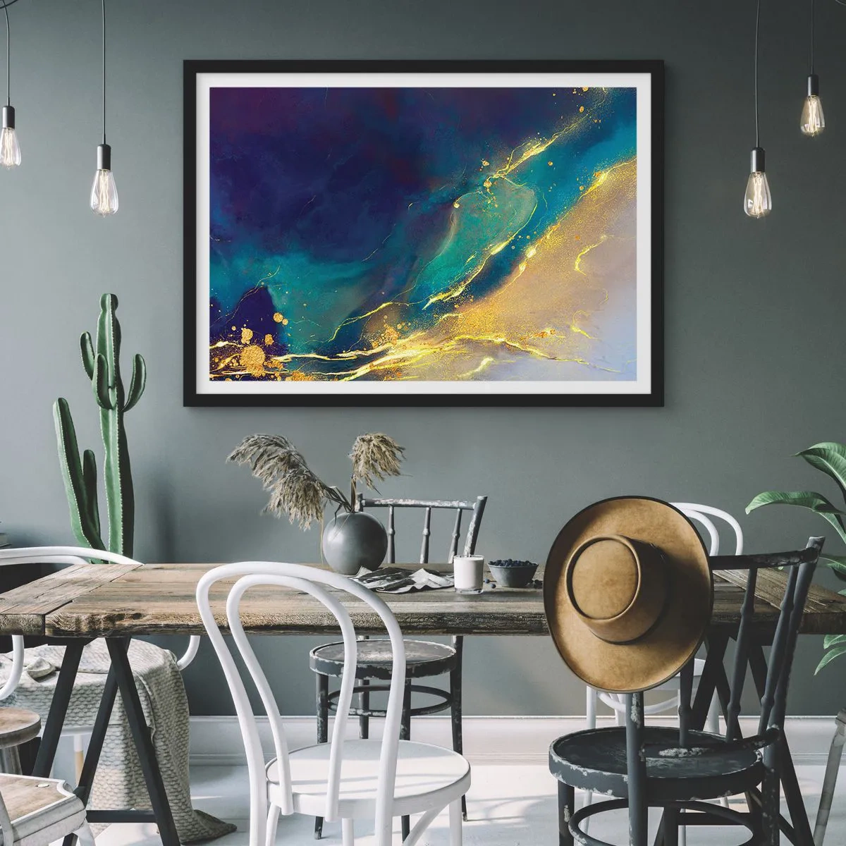 Affisch i svart ram - Utspillt guld - 100x70 cm