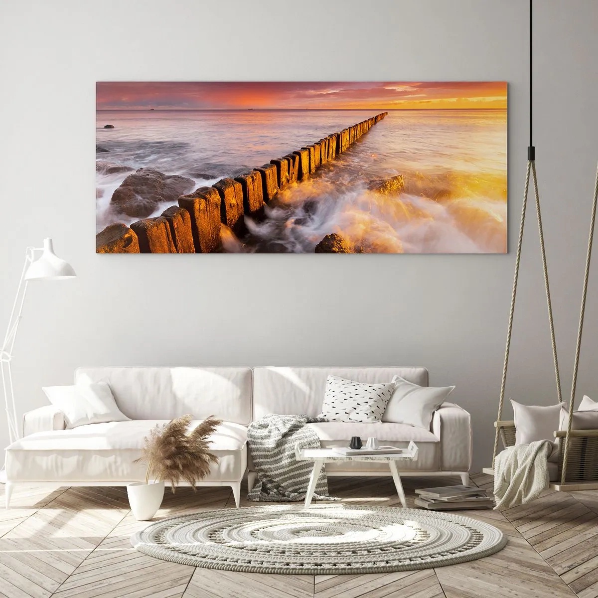 Glastavla - Bild på glas - MIlda vågor - 90x30 cm