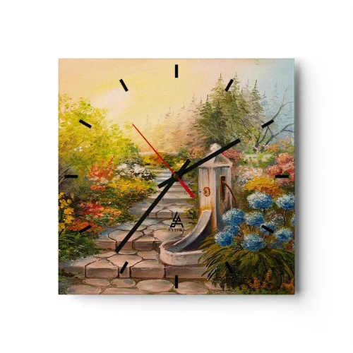 Väggklocka - Klocka på glas - Fullt blommande - 30x30 cm