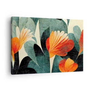 Canvastavla - Bild på duk - Blommor i intensiva nyanser av orange och grönt - 70x50cm - Värmen i tropikerna och svalkan i grönskan - Modern väggdekoration för vardagsrum och sovrum ARTTOR