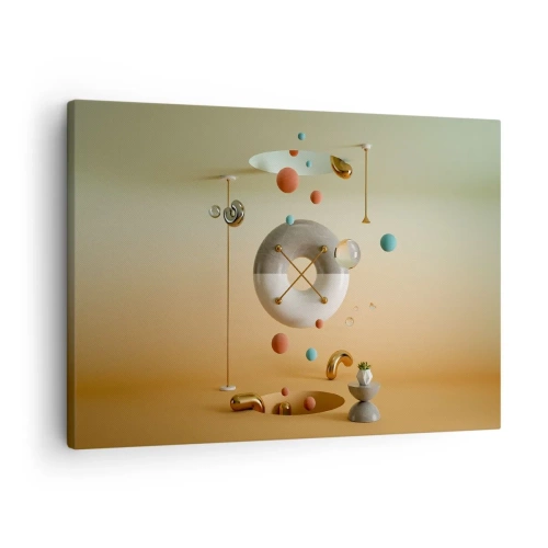 Canvastavla - Bild på duk - Geometriska figurer i pastellfärger i ett surrealistiskt arrangemang - 70x50cm - Vad som helst kan hända - Modern väggdekoration för vardagsrum och sovrum ARTTOR
