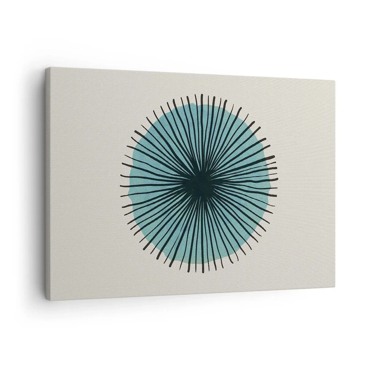 Canvastavla - Bild på duk - Abstrakt cirkulär form med blå strålar - 70x50cm - Radier mot blått - Modern väggdekoration för vardagsrum och sovrum ARTTOR