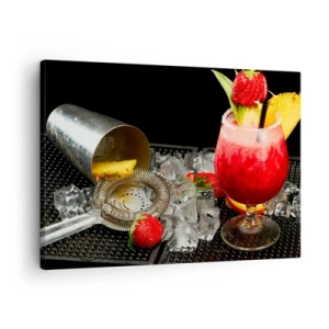 Canvastavla - Bild på duk - En färgglad cocktail med jordgubbar, is och ananas - 70x50cm - Trolla fram smaken - Modern väggdekoration för vardagsrum och sovrum ARTTOR